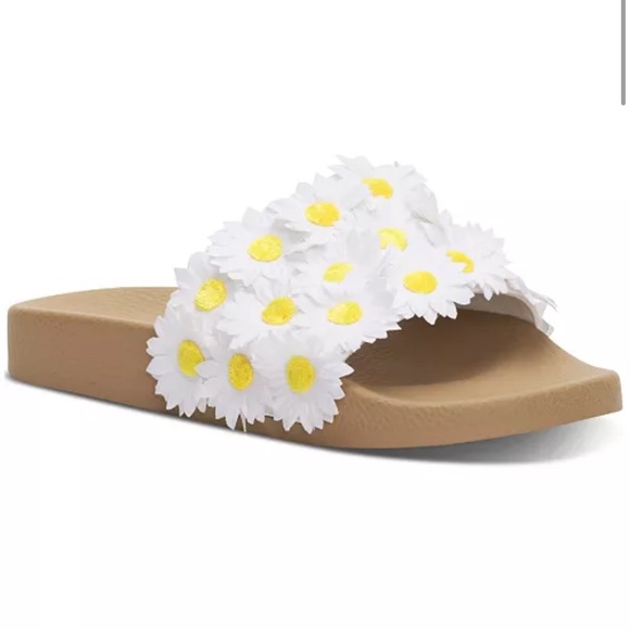 NEW Women’s Lucky Brand Gellion Floral Slide Sandals - White and Yellow - Picture 1 of 7